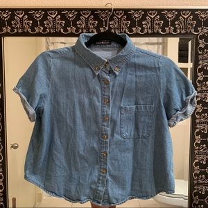 Cropped denim button-up